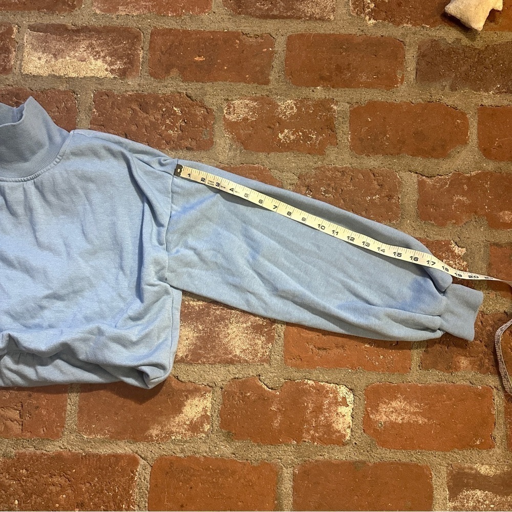 Anthropologie Pilcro S Blue Funnel-Neck Bubble-Hem Cropped Mock Neck Sweatshirt - Picture 3 of 14